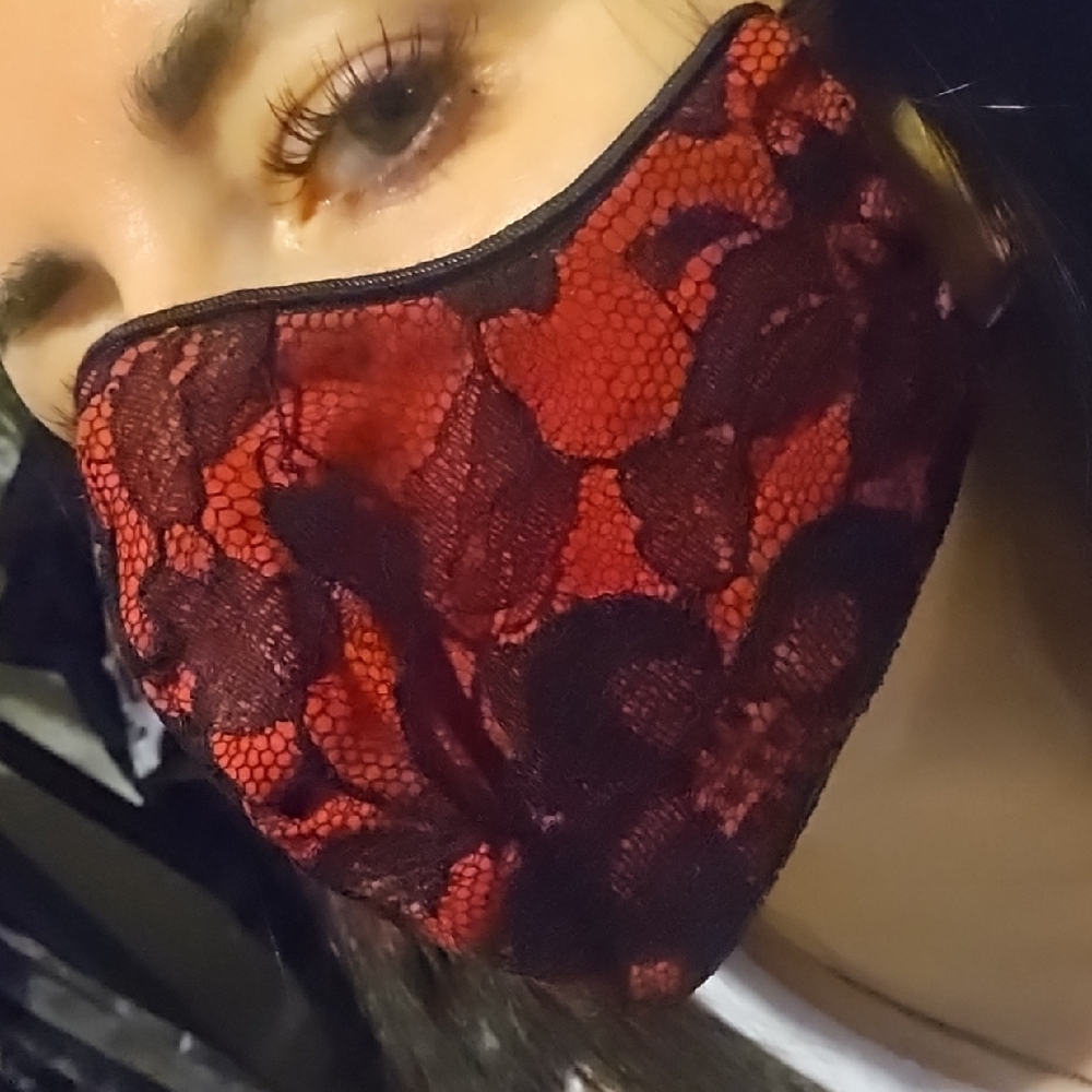 Red & Black Lace High Quality Designer 2-Layered Cloth Performance Face Mask.